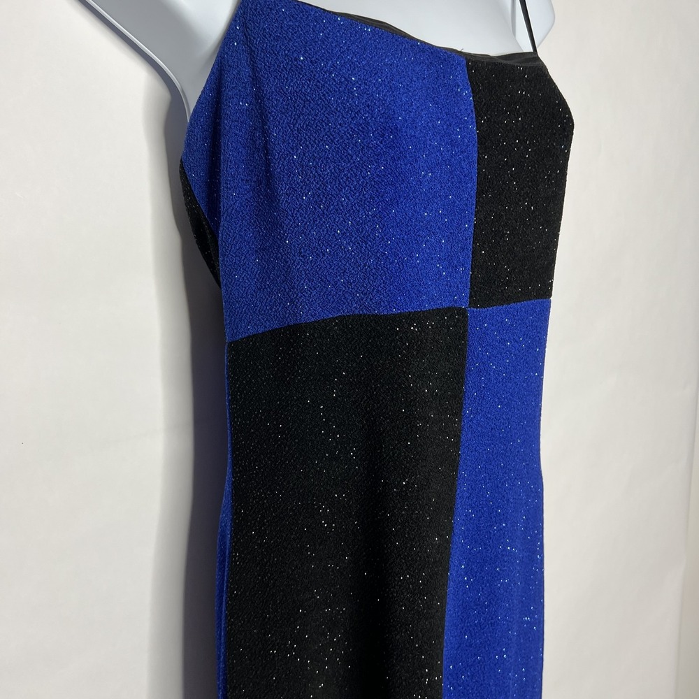Betsy & Adam Dress Womens 14 Black Blue Glitter Colorblock Slip Midi Y2K Hoco